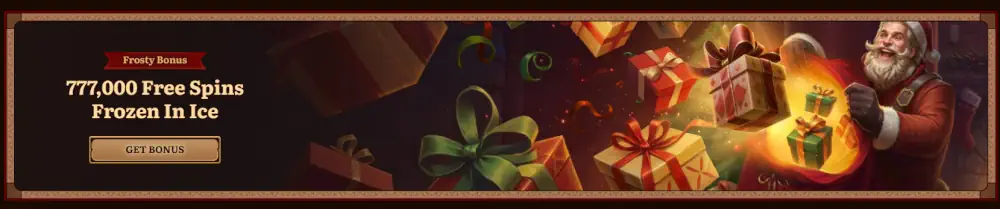 Promoción de vacaciones Wild Robin Frosty Bonus que ofrece 777,000 giros gratis